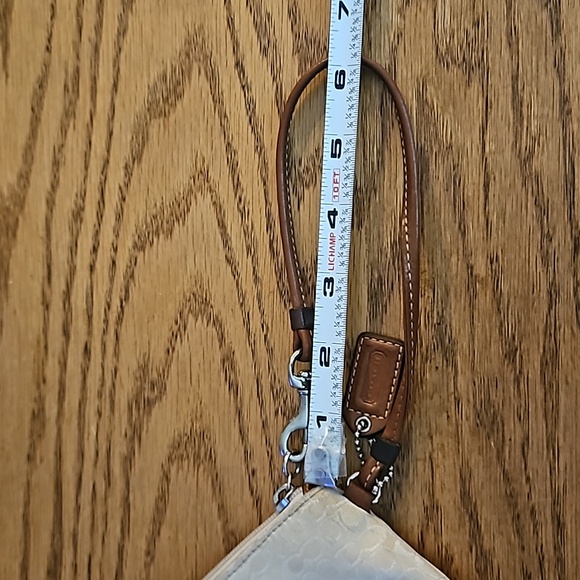 Coach Cream Signature wristlet with brown leather trim - Picture 9 of 13